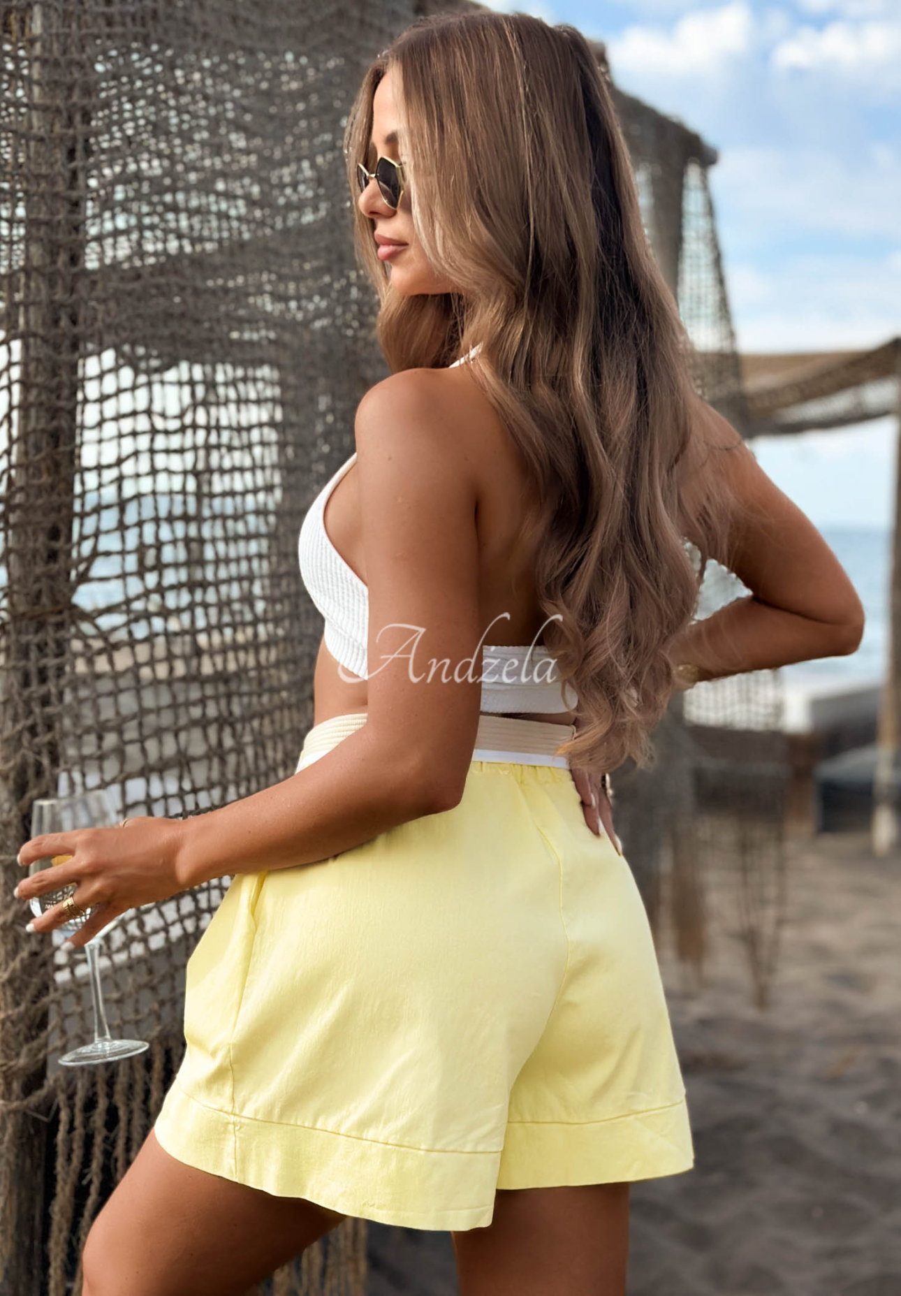 Safari Sun Yellow Short Viscose Shorts with a Belt