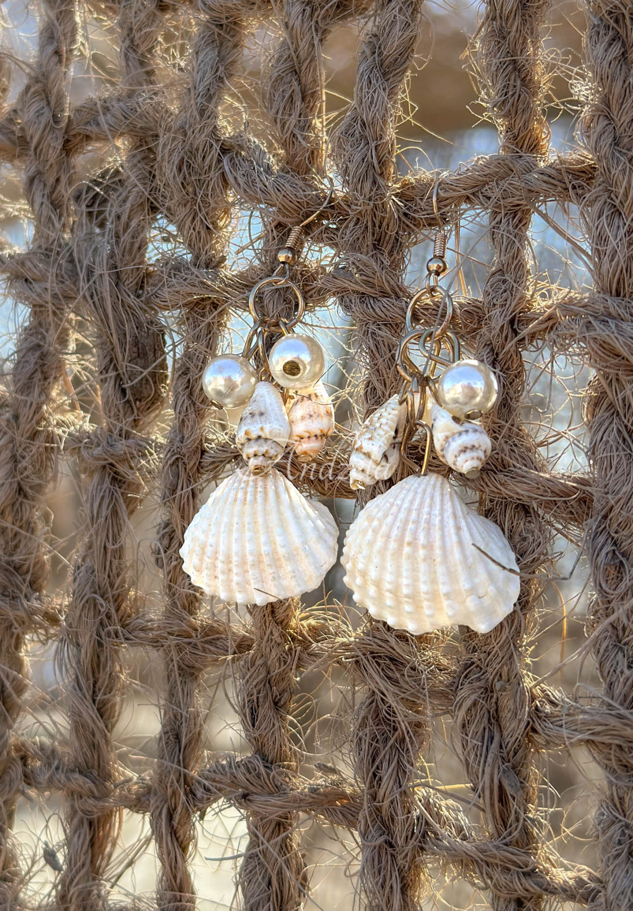 Lisette Long Earrings with Pearls and Shells, Gold