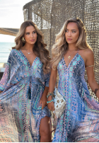 Wzorzysta sukienka maxi z szerokimi rękawami Summer Doll pistacjowa