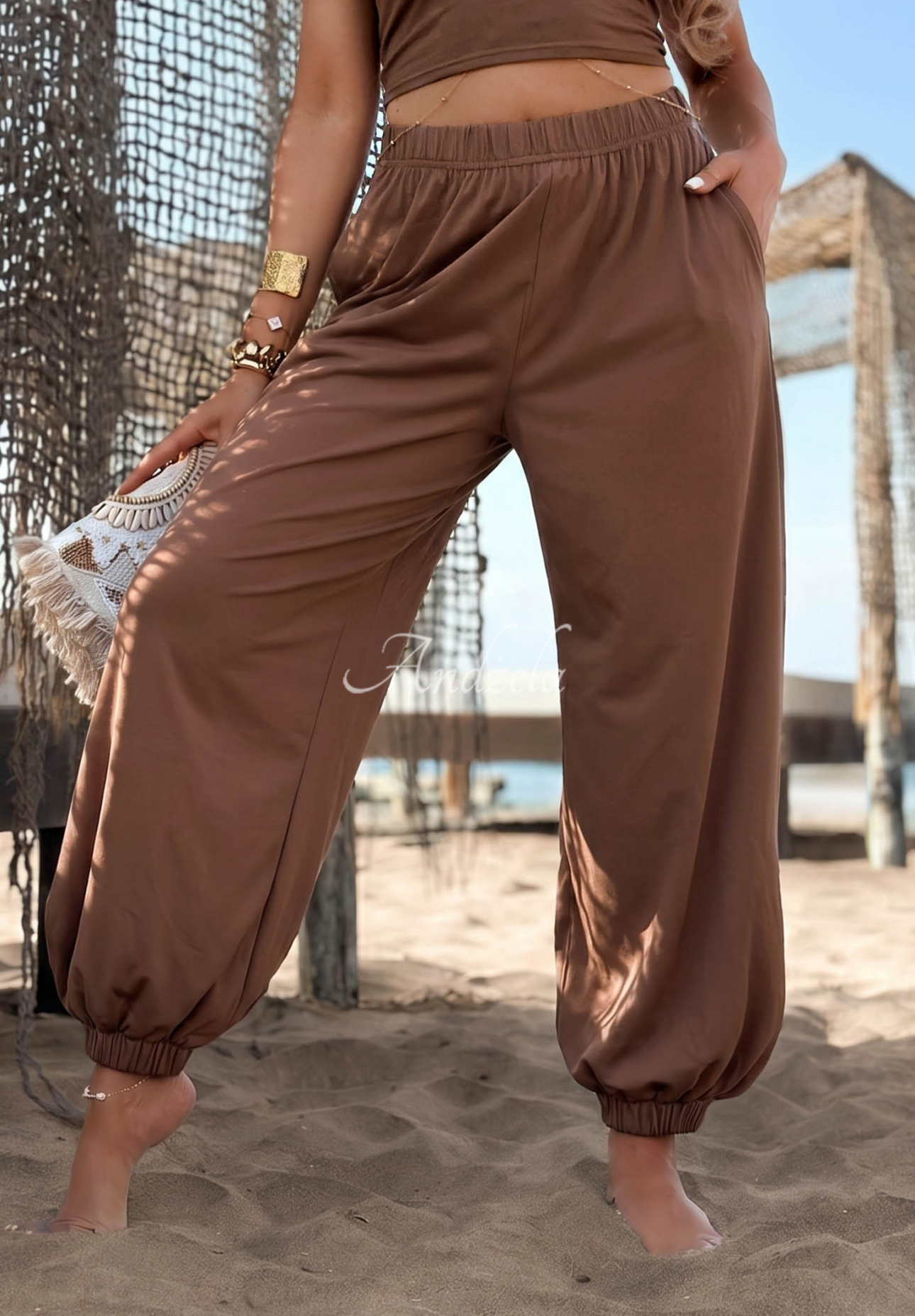 Summer Wind Chocolate-Colored Cotton Jogger Pants