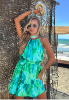 Wzorzysta sukienka mini na ramiączkach z wiskozą Lagoon Breeze zielono-niebieska