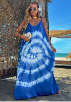 Sukienka maxi na ramiączkach tie dye Deep Sea kobaltowo-biała
