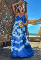 Sukienka maxi na ramiączkach tie dye Deep Sea kobaltowo-biała