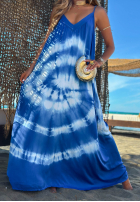 Sukienka maxi na ramiączkach tie dye Deep Sea kobaltowo-biała