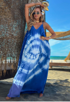 Sukienka maxi na ramiączkach tie dye Deep Sea kobaltowo-biała