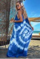 Sukienka maxi na ramiączkach tie dye Deep Sea kobaltowo-biała