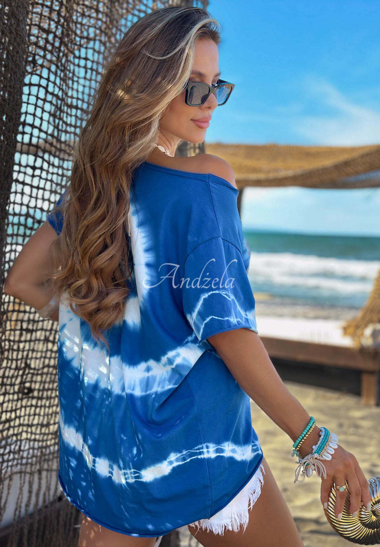 T-shirt tie dye Deep Sea kobaltowo-biały