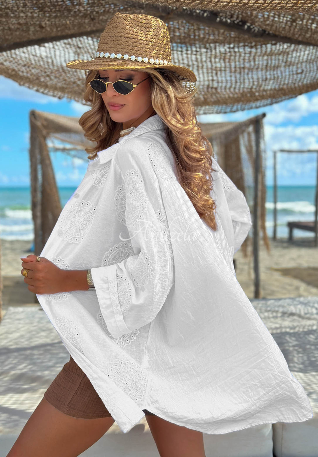 Ti Amo White Boho Embroidered Cotton Shirt