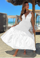 Sukienka maxi na ramiączkach z falbankami Summer Pearl beżowa