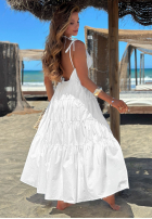 Sukienka maxi na ramiączkach z falbankami Summer Pearl beżowa