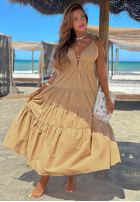Sukienka maxi na ramiączkach z falbankami Summer Pearl beżowa