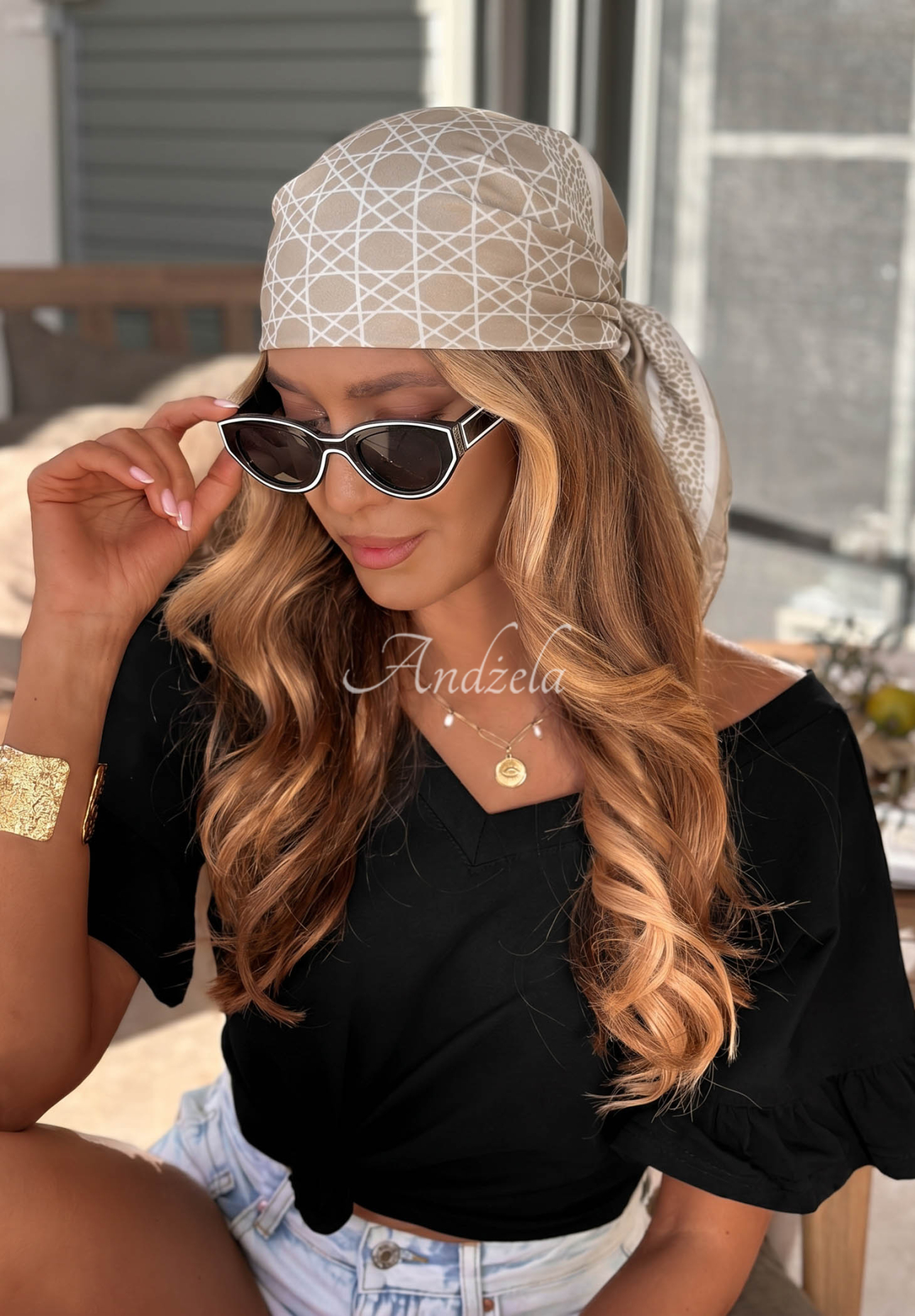 Sun Touch Beige Patterned Scarf