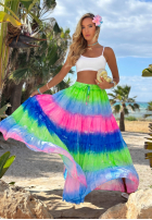 Kolorowa spódnica maxi z falbankami tie dye Cactus Bloom zielono-kobaltowa