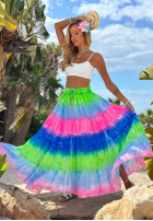 Kolorowa spódnica maxi z falbankami tie dye Cactus Bloom zielono-kobaltowa