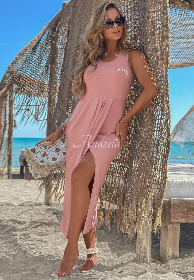 Casilla maxi dress with slit powder pink