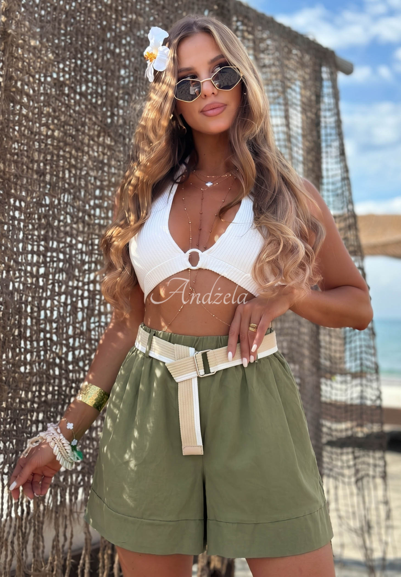 Safari Sun Khaki Short Viscose Shorts with a Belt