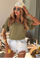 Ask For More Olive Cotton T-Shirt with Ruffles