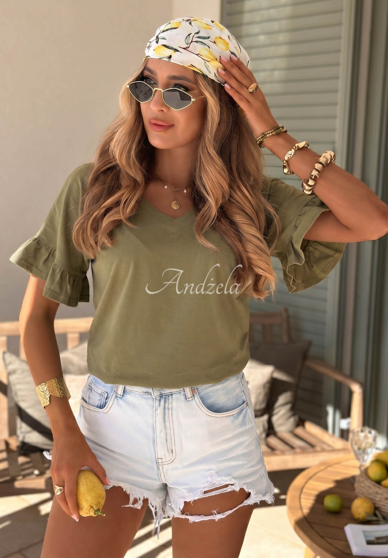 Ask For More Olive Cotton T-Shirt with Ruffles