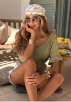 Ask For More Olive Cotton T-Shirt with Ruffles