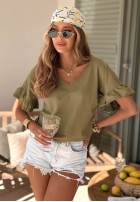 Ask For More Olive Cotton T-Shirt with Ruffles