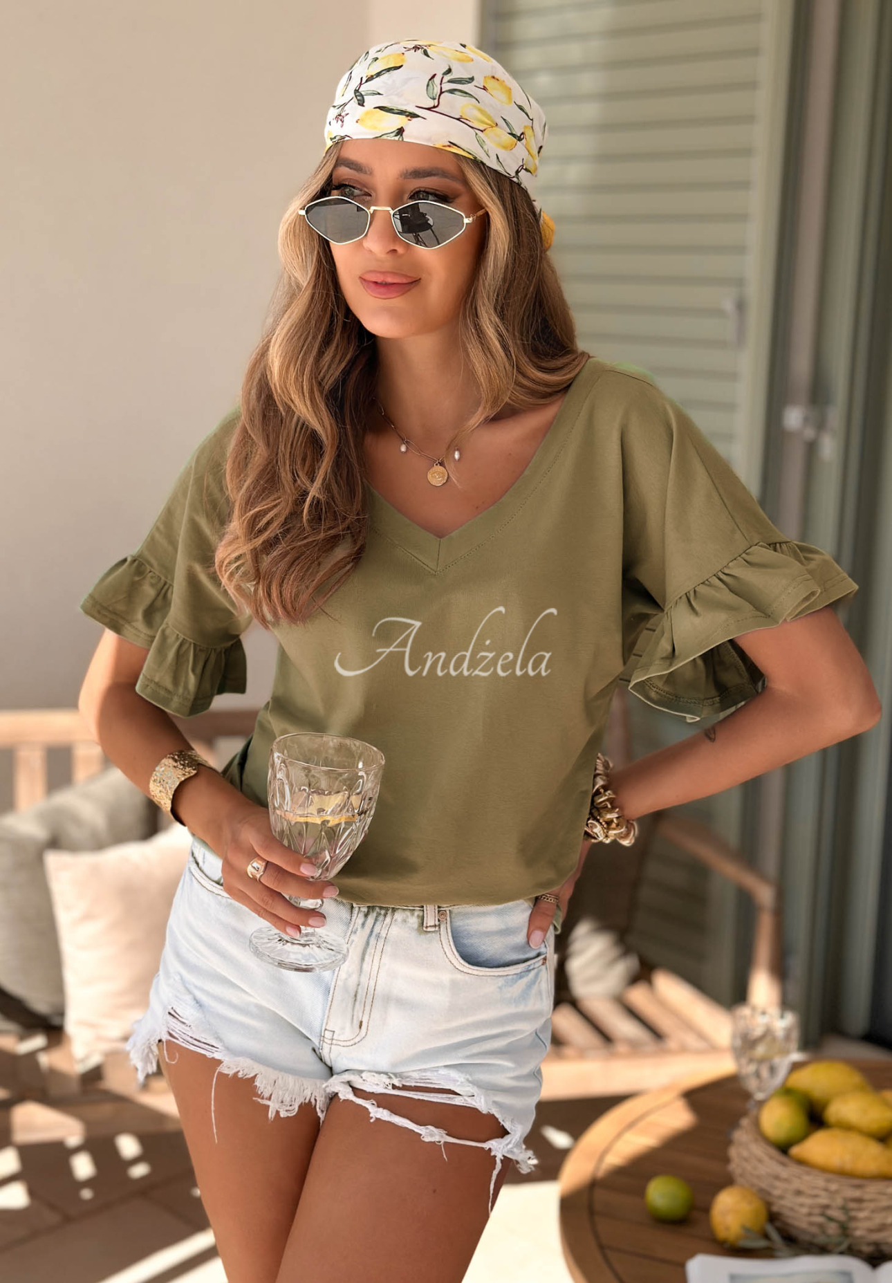 Ask For More Olive Cotton T-Shirt with Ruffles