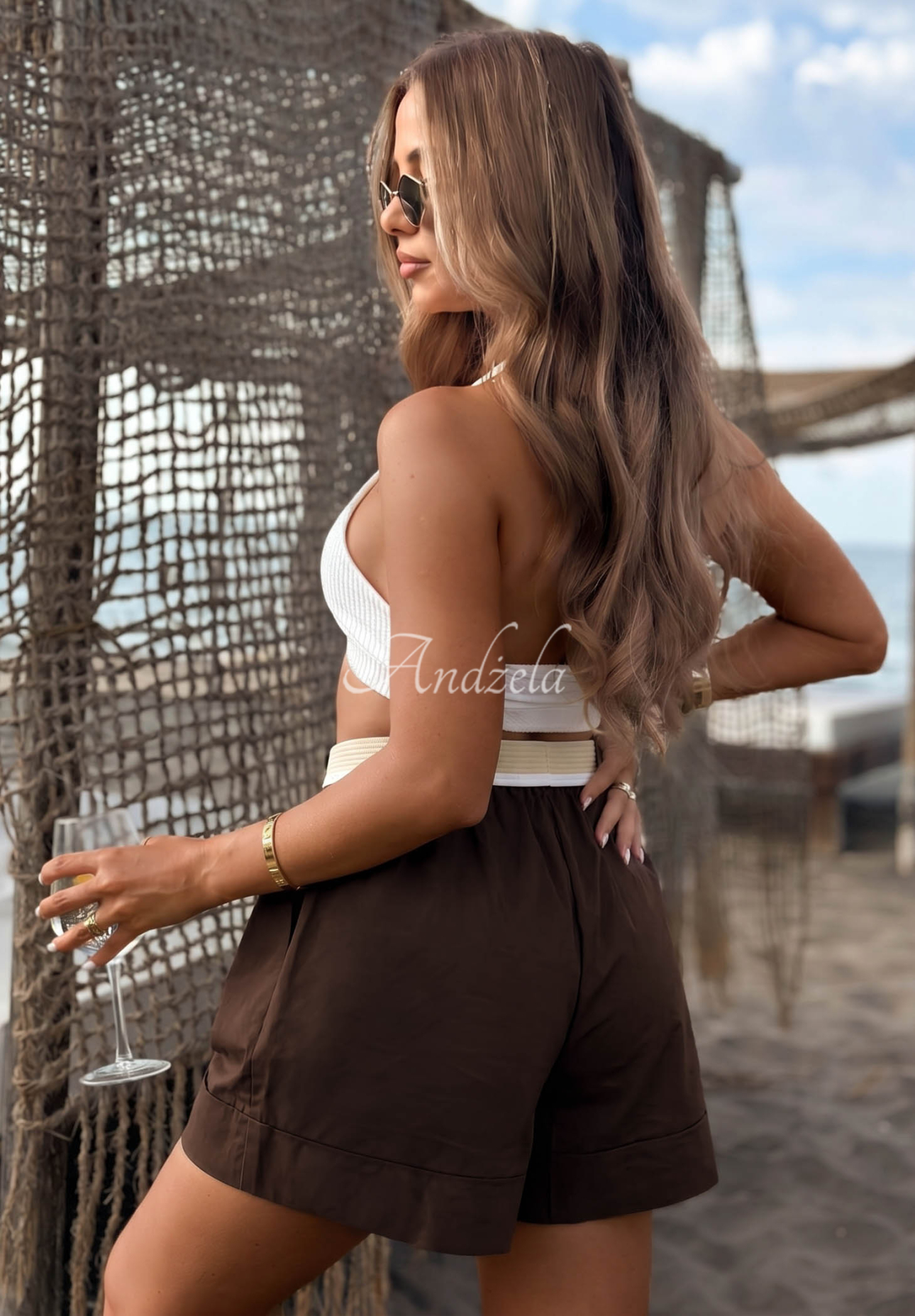Safari Sun Chocolate-Colored Short Viscose Shorts with a Belt