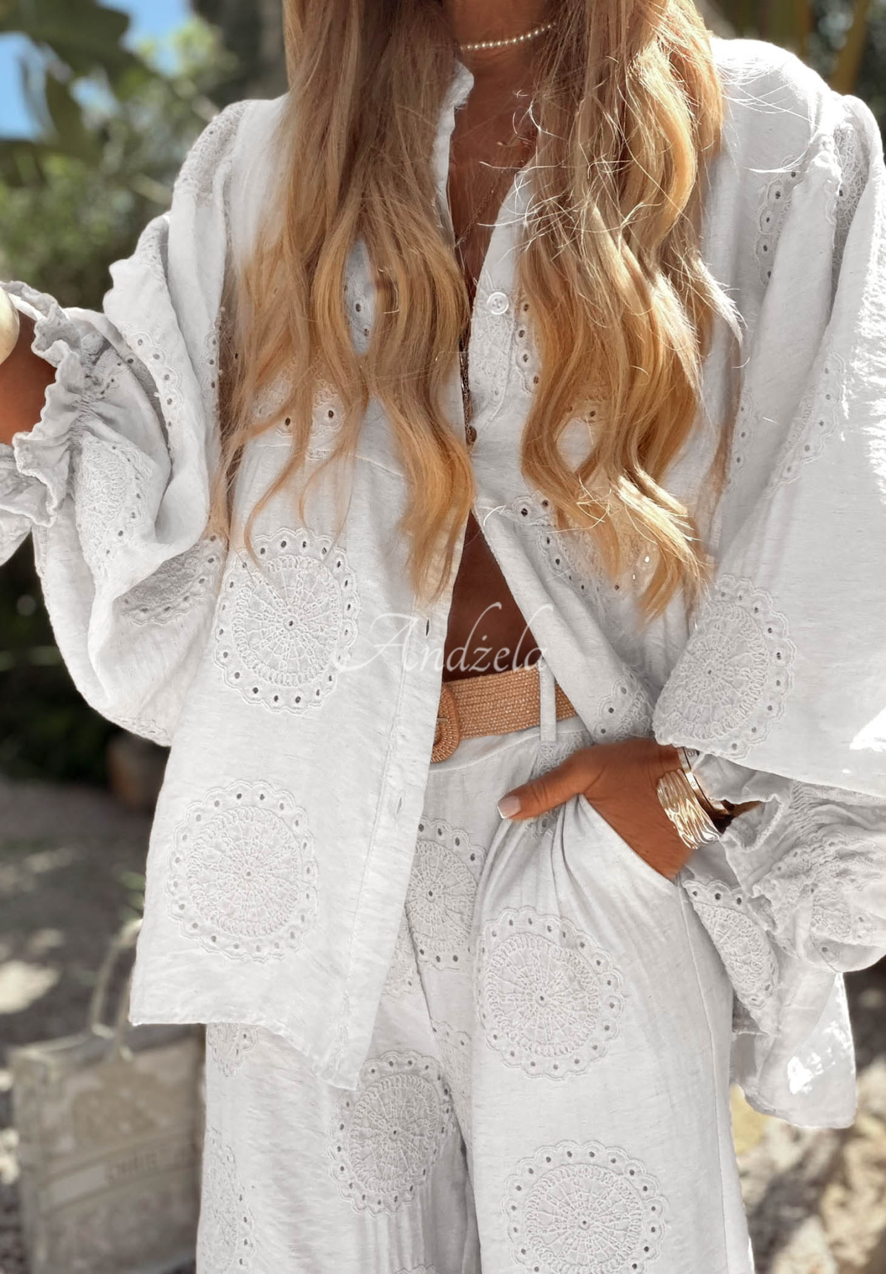 Ti Amo White Asymmetrical Boho Embroidered Cotton Blouse