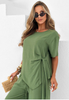 Komplet wiązana bluzka i spodnie wide leg Elite Holiday czerwony
