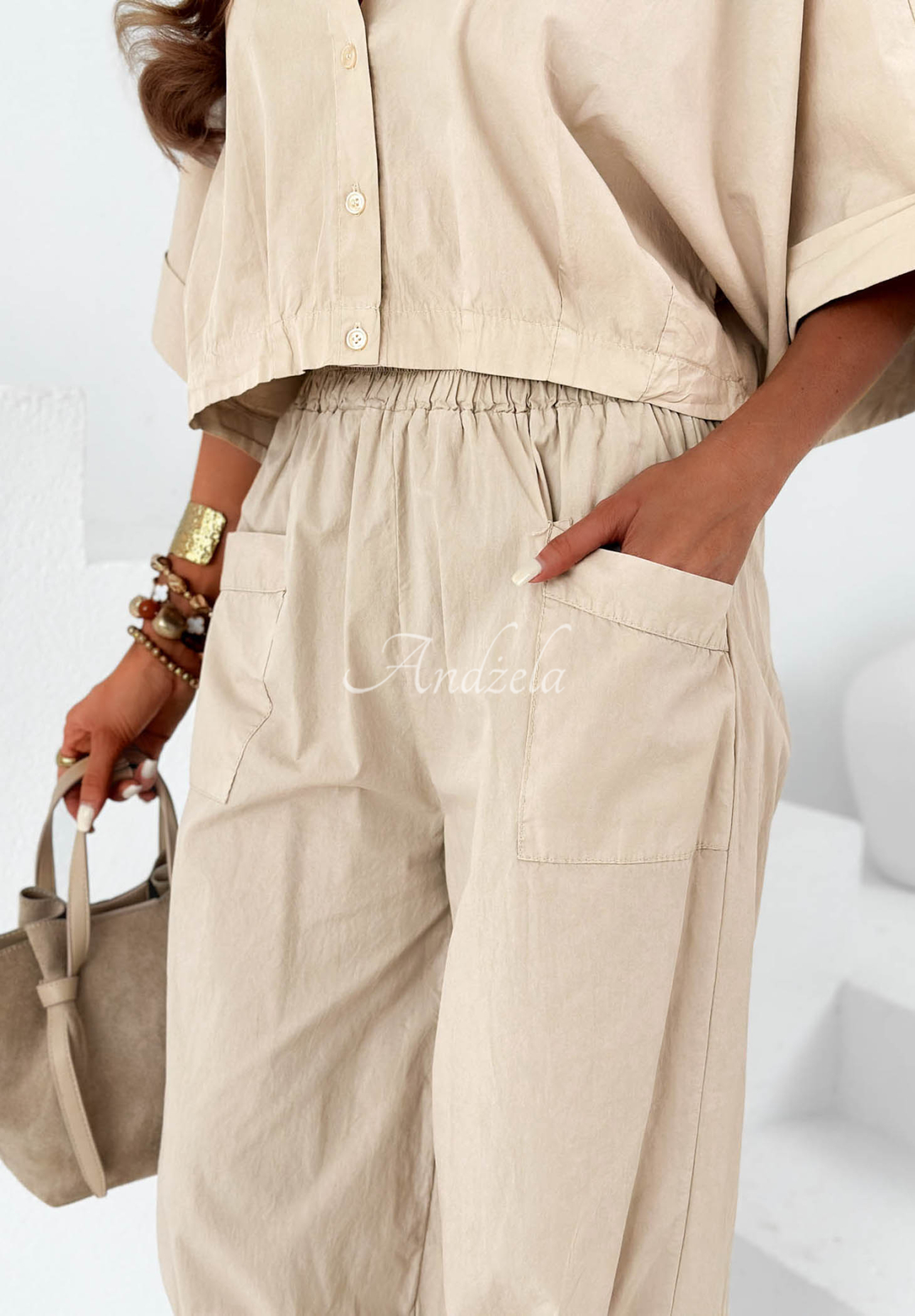 City Panorama Beige Cotton Balloon Pants