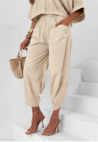 City Panorama Beige Cotton Balloon Pants