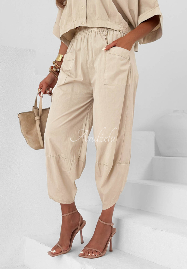 City Panorama Beige Cotton Balloon Pants