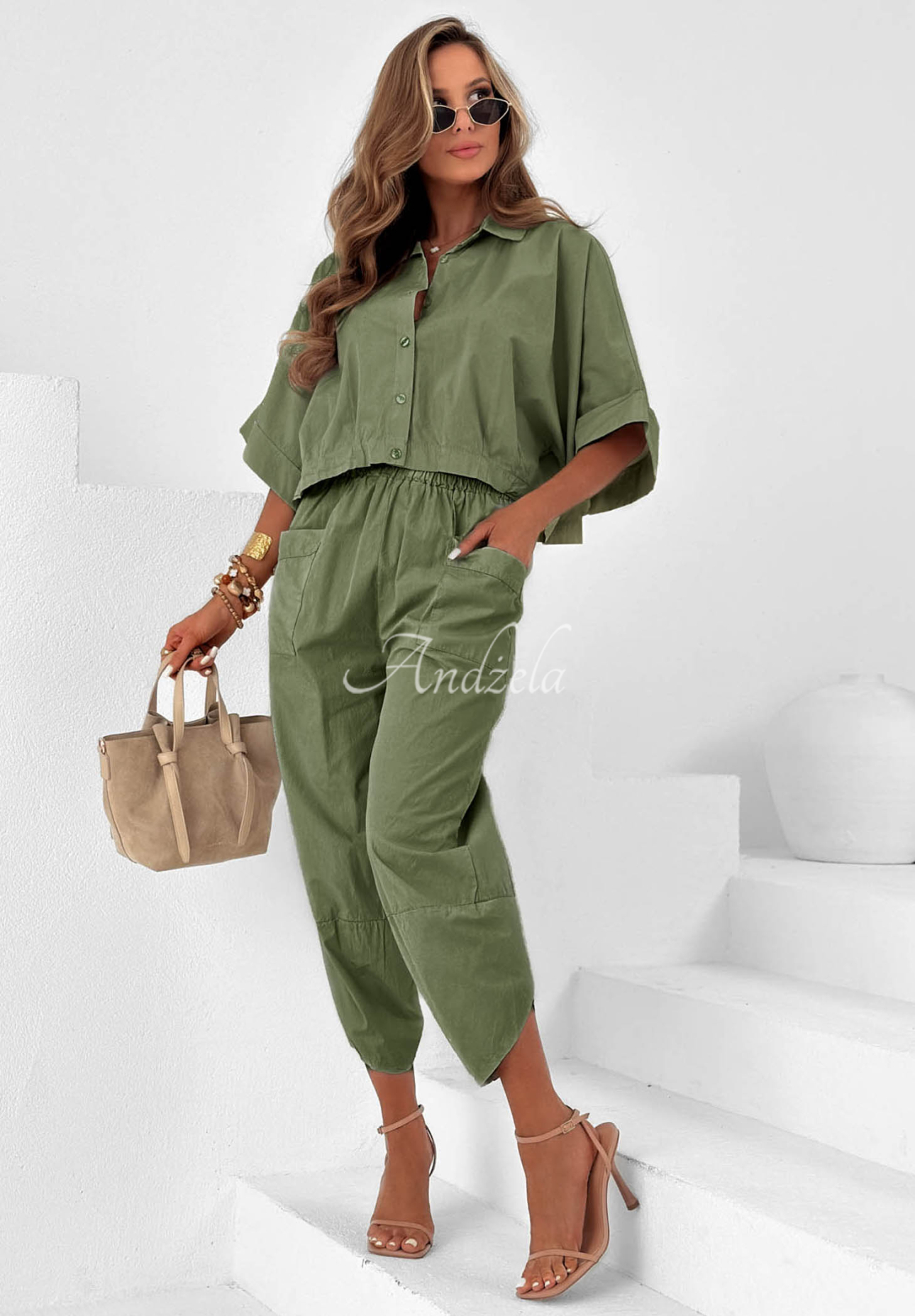 City Panorama Olive Cotton Balloon Pants