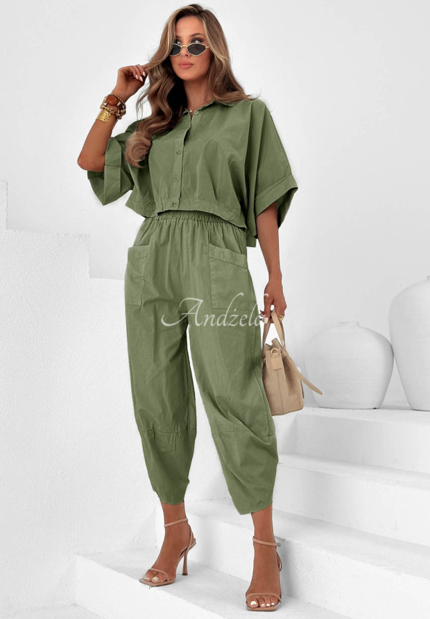 City Panorama Olive Cotton Balloon Pants