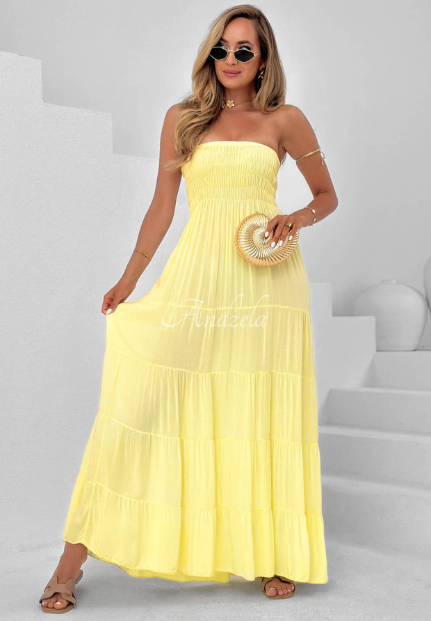 Cara Mia Yellow Strapless Viscose Maxi Dress
