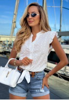 Ażurowa koszula z wiązaniem i falbankami boho Soft Summer biała