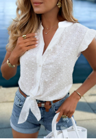 Ażurowa koszula z wiązaniem i falbankami boho Soft Summer biała