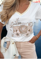 T-shirt z nadrukiem i dżetami Keep The Moment biały