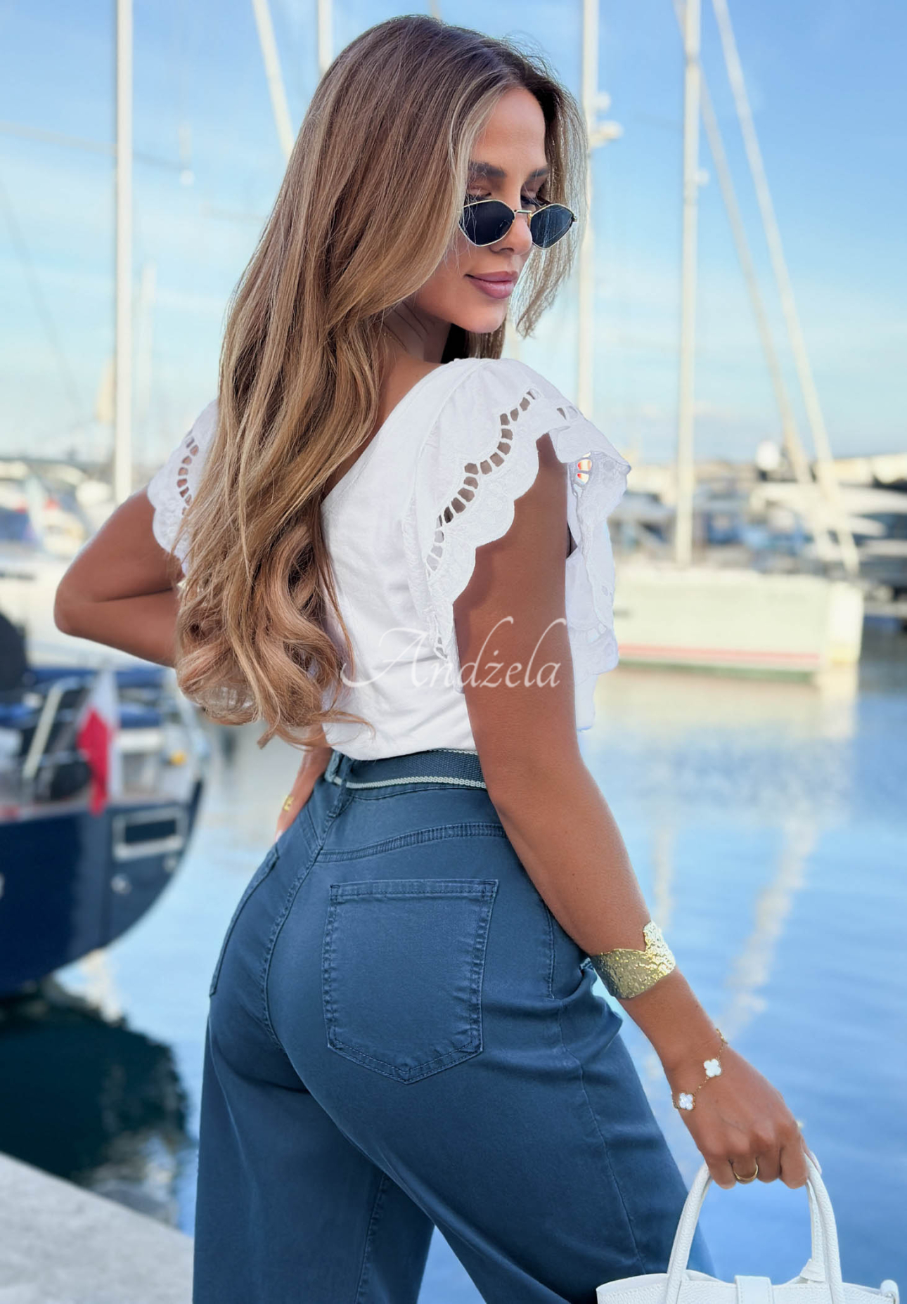 Go Anywhere White Cotton Blouse with Openwork Ruffles