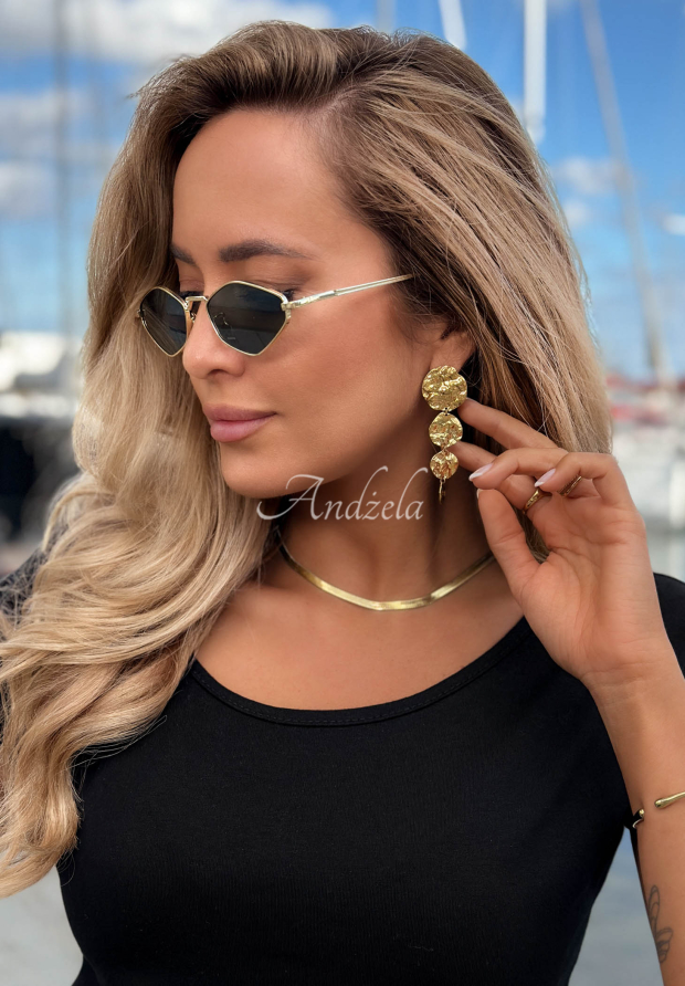Keep It Golden Long Earrings with Plates, Gold