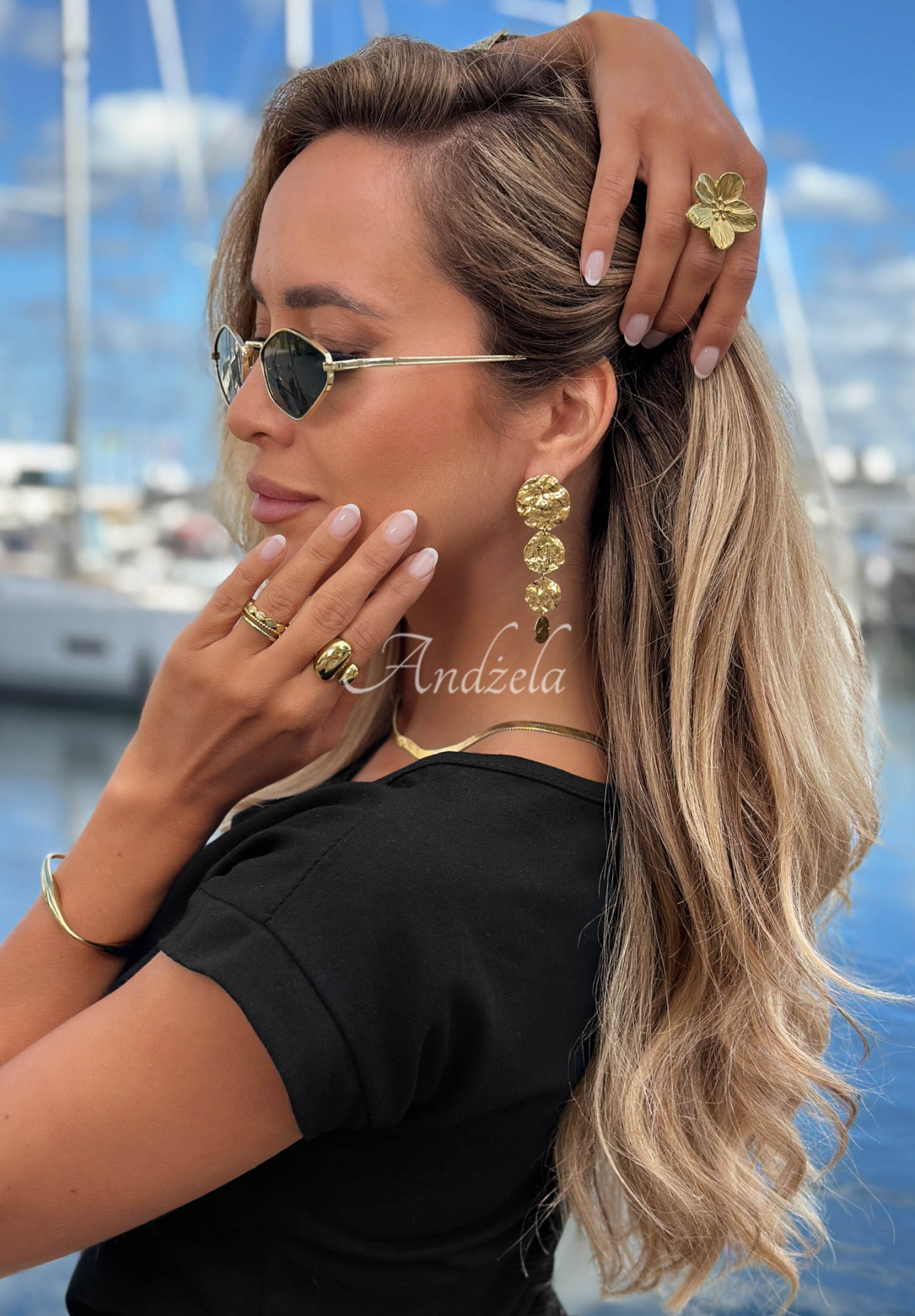 Keep It Golden Long Earrings with Plates, Gold