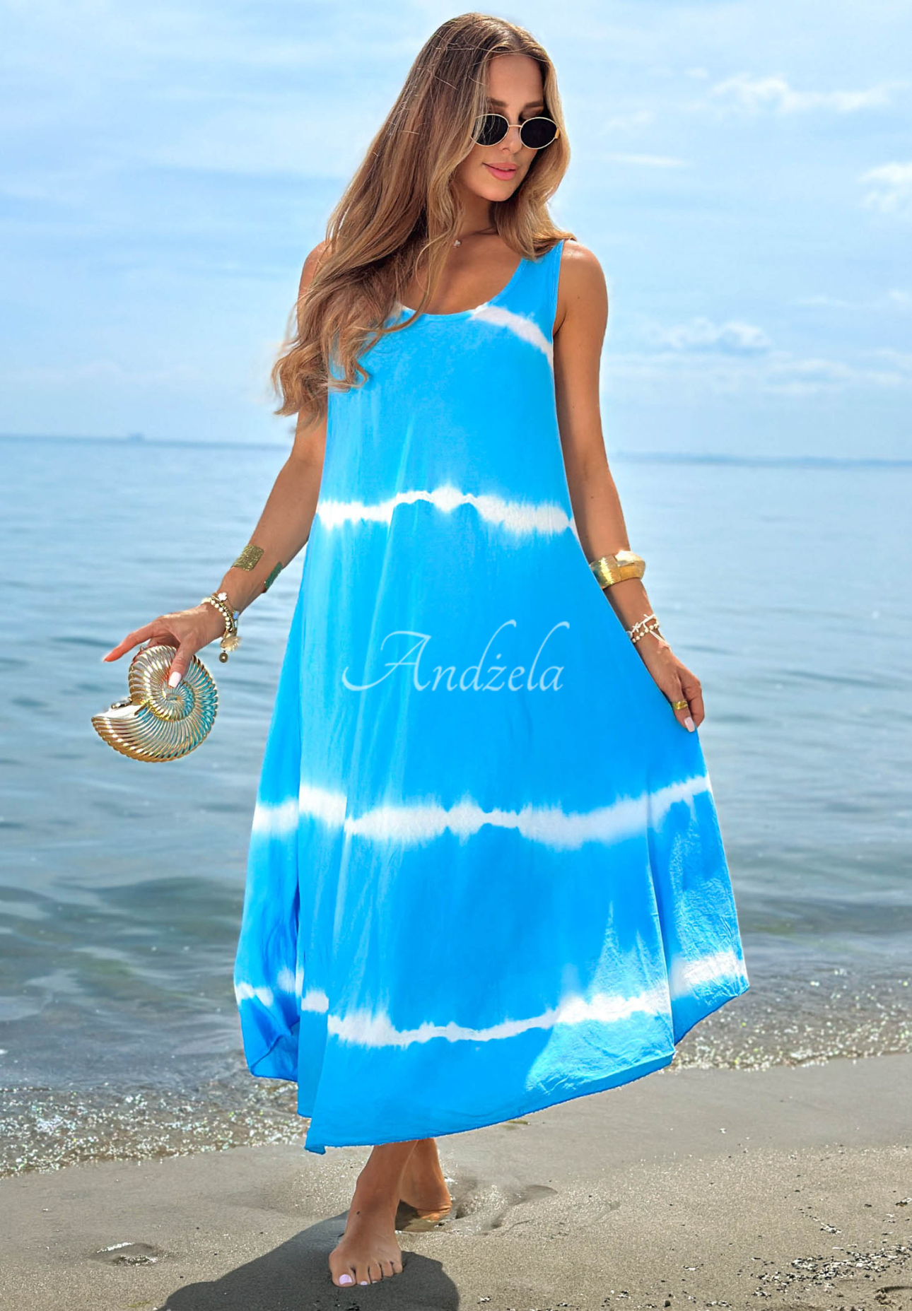 Sukienka maxi na ramiączkach ombre Sea Waves błękitna