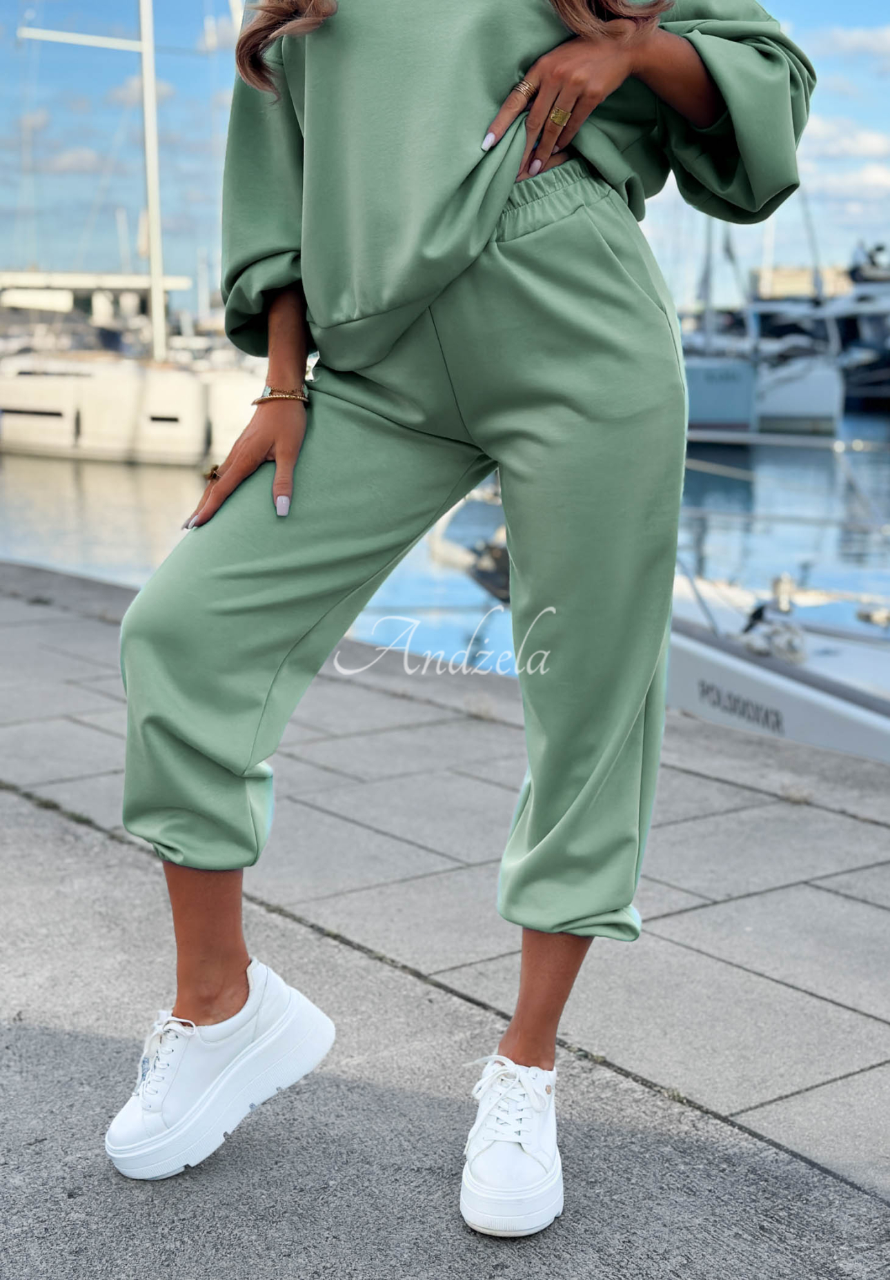 Viscose tracksuit set, butter color, Remember About You, sage