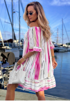 Wzorzysta sukienka hiszpanka Sun Sail biało-granatowa