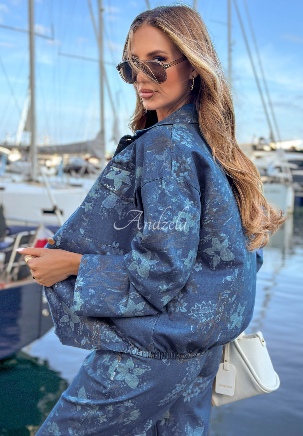 Positano Bloom Floral Jacket in Dark Blue