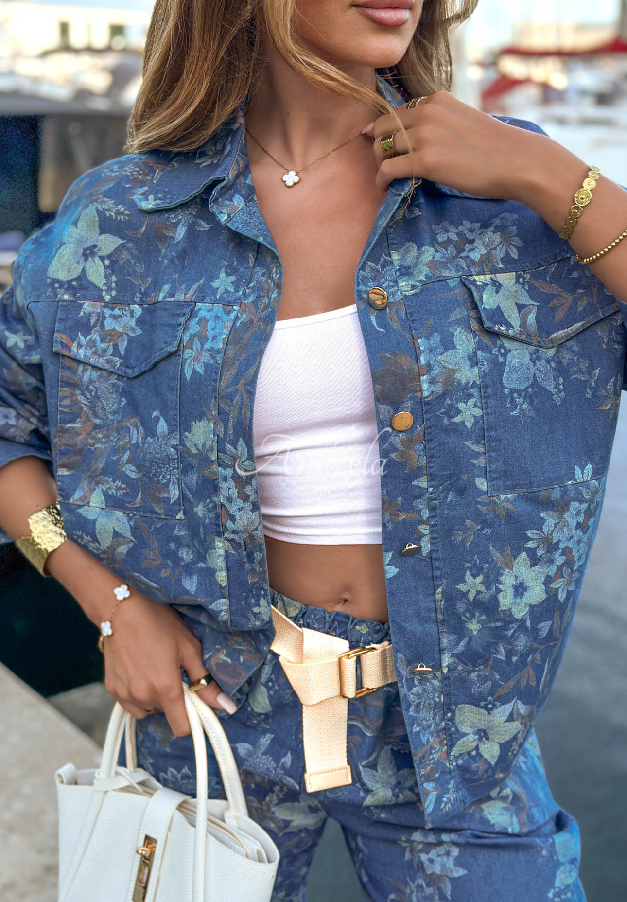 Positano Bloom Floral Jacket in Dark Blue