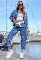 Spodnie jeansowe mom fit w kwiaty Callari ciemnoniebieskie