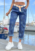 Spodnie mom fit w kwiaty Positano Bloom ciemnoniebieskie