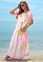 Sukienka maxi na ramiączkach tie dye Summer Dance beżowo-różowa