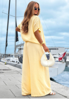 Komplet bluzka oversize i spodnie wide leg Amalfi Getaway beżowy