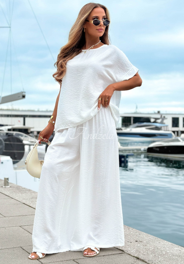 Viscose set: oversized blouse and wide-leg pants, Amalfi Getaway, ecru